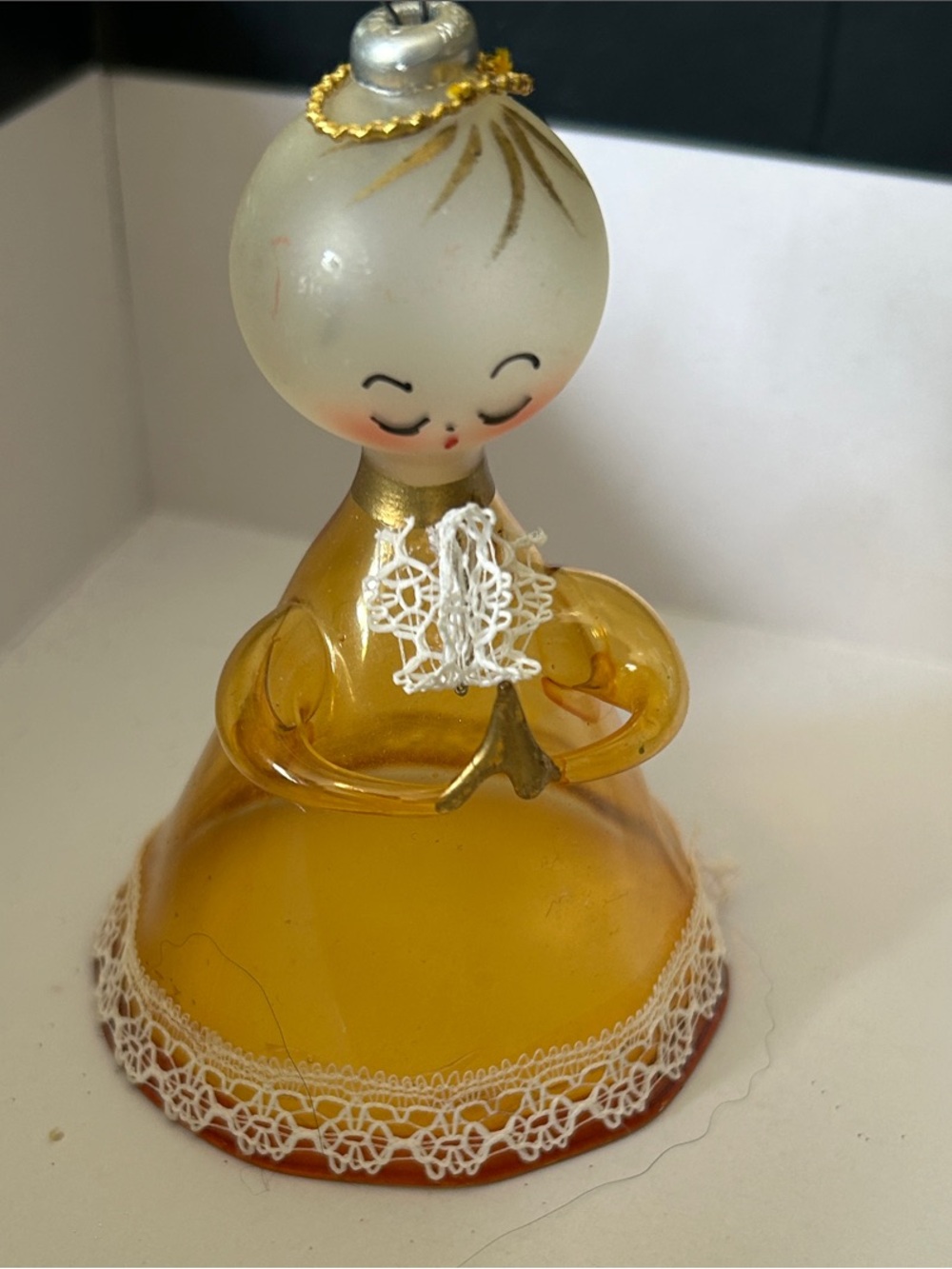 Amber De Carlini Glass Angel Figurine Ornament with Lace Trim made in Italy